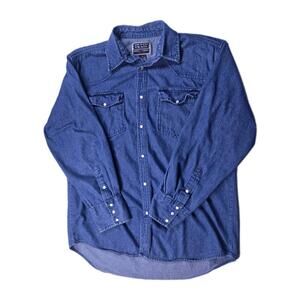 Merrill & Forbes Outfitters Denim Trail - Blue Pearl Snap Button Up Shirt - Sz L